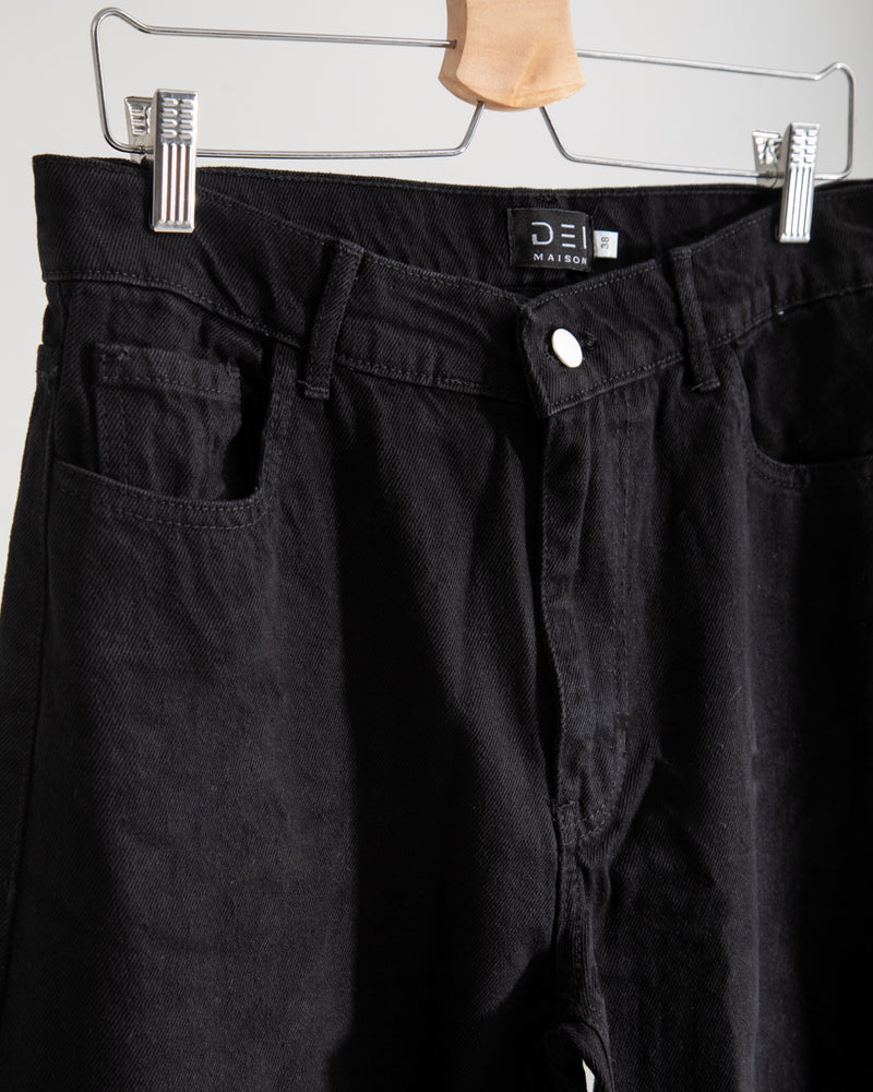 High Waisted Wide Leg Denim Pants Black C190