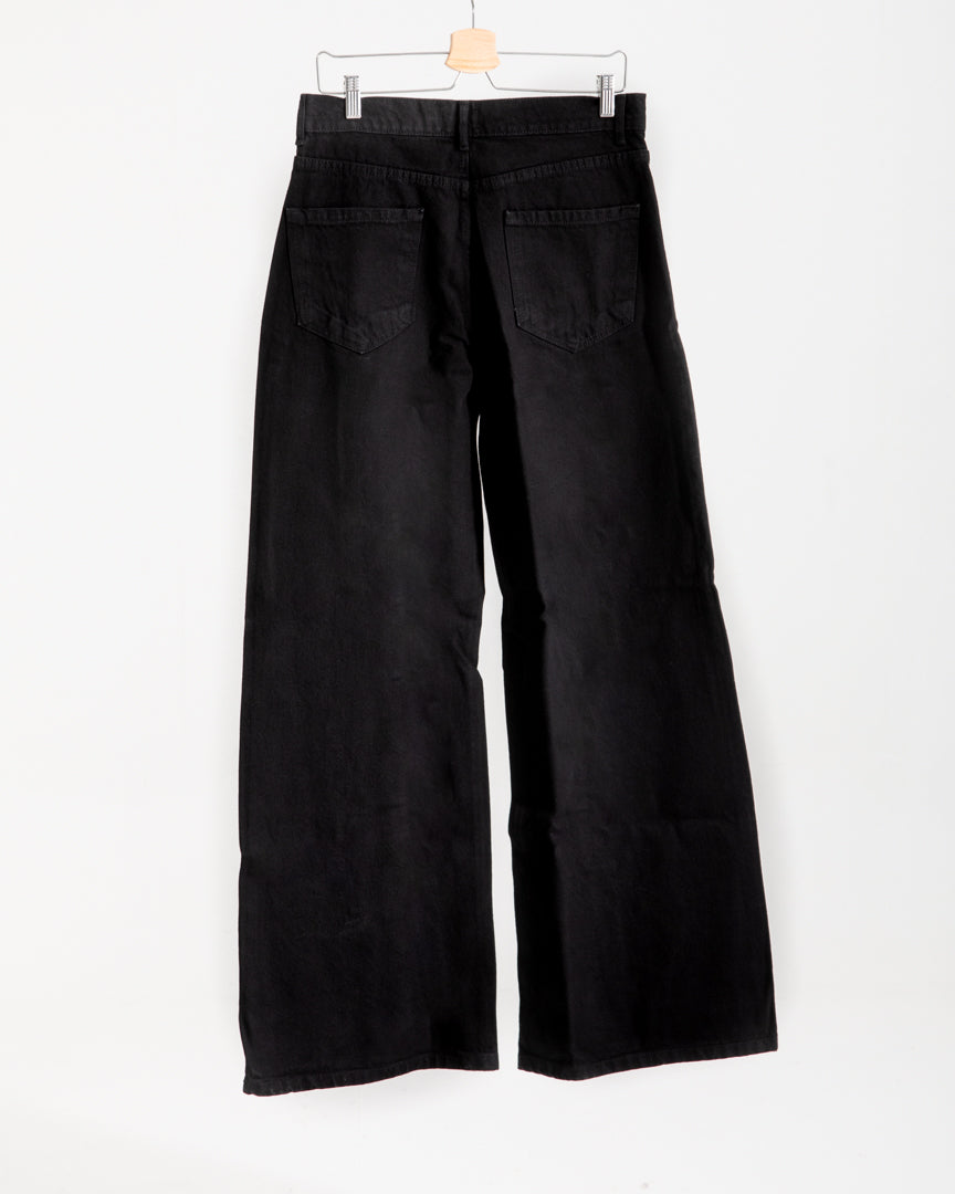 High Waisted Wide Leg Denim Pants Black C190