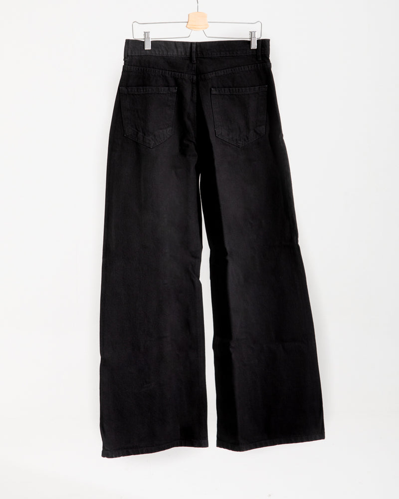 High Waisted Wide Leg Denim Pants Black C190