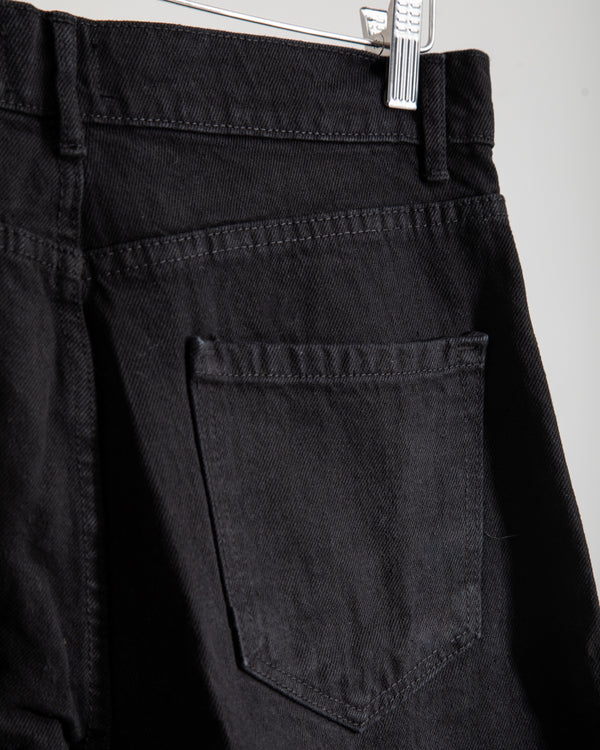 High Waisted Wide Leg Denim Pants Black C190