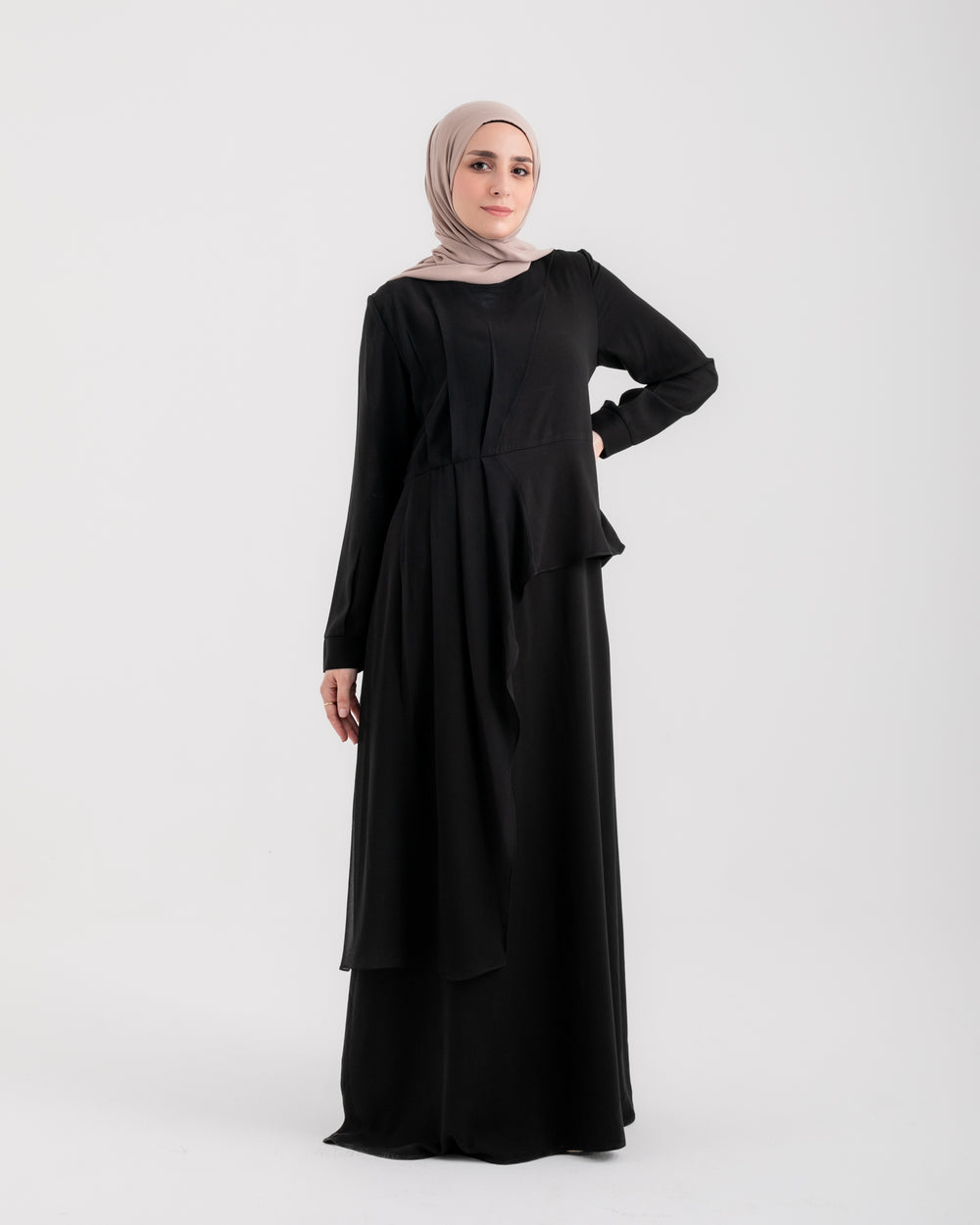 Peplum Side Chiffon Drape Abaya Black C200