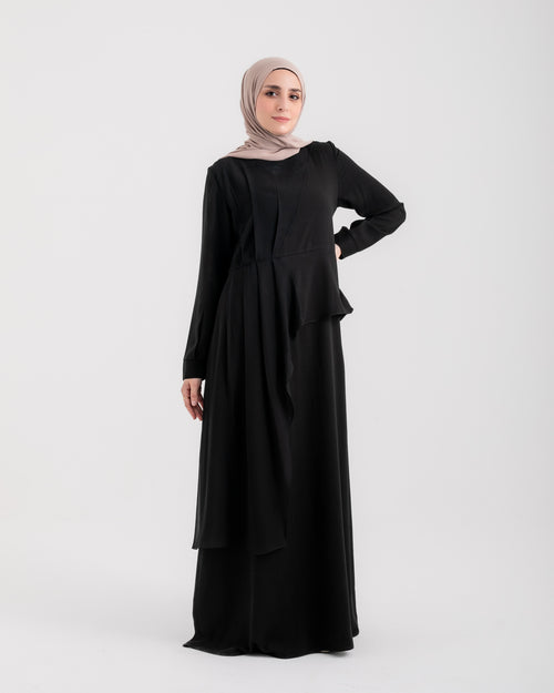 Peplum Side Chiffon Drape Abaya Black C200