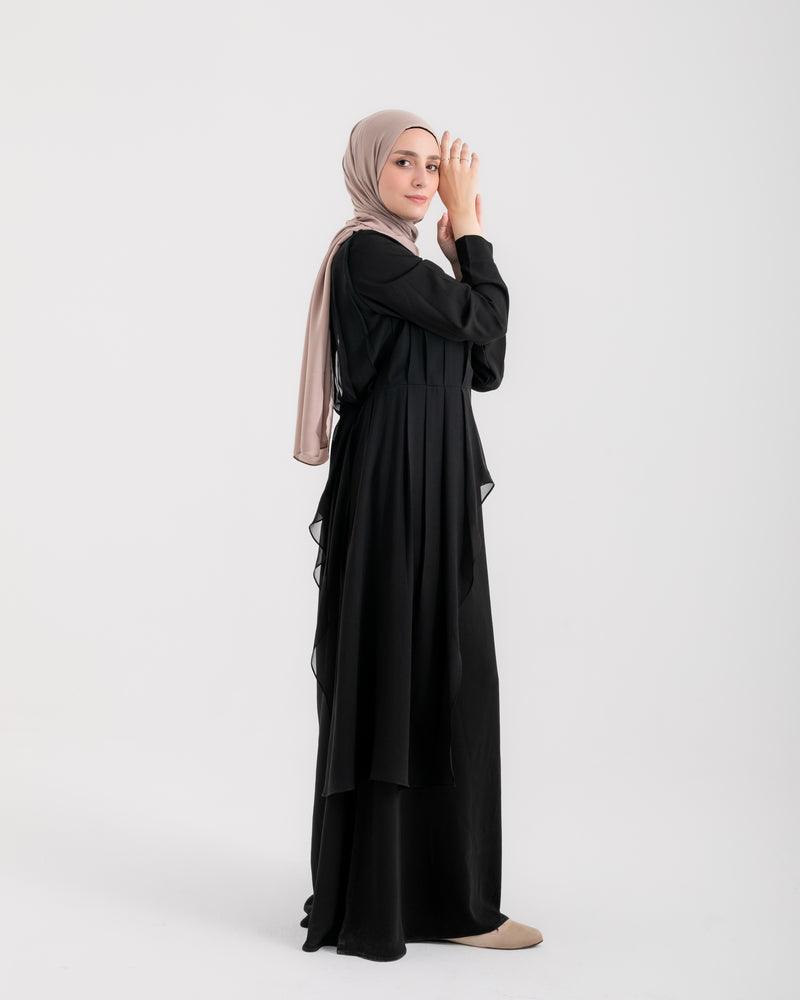 Peplum Side Chiffon Drape Abaya Black C200