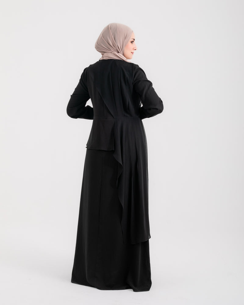 Peplum Side Chiffon Drape Abaya Black C200