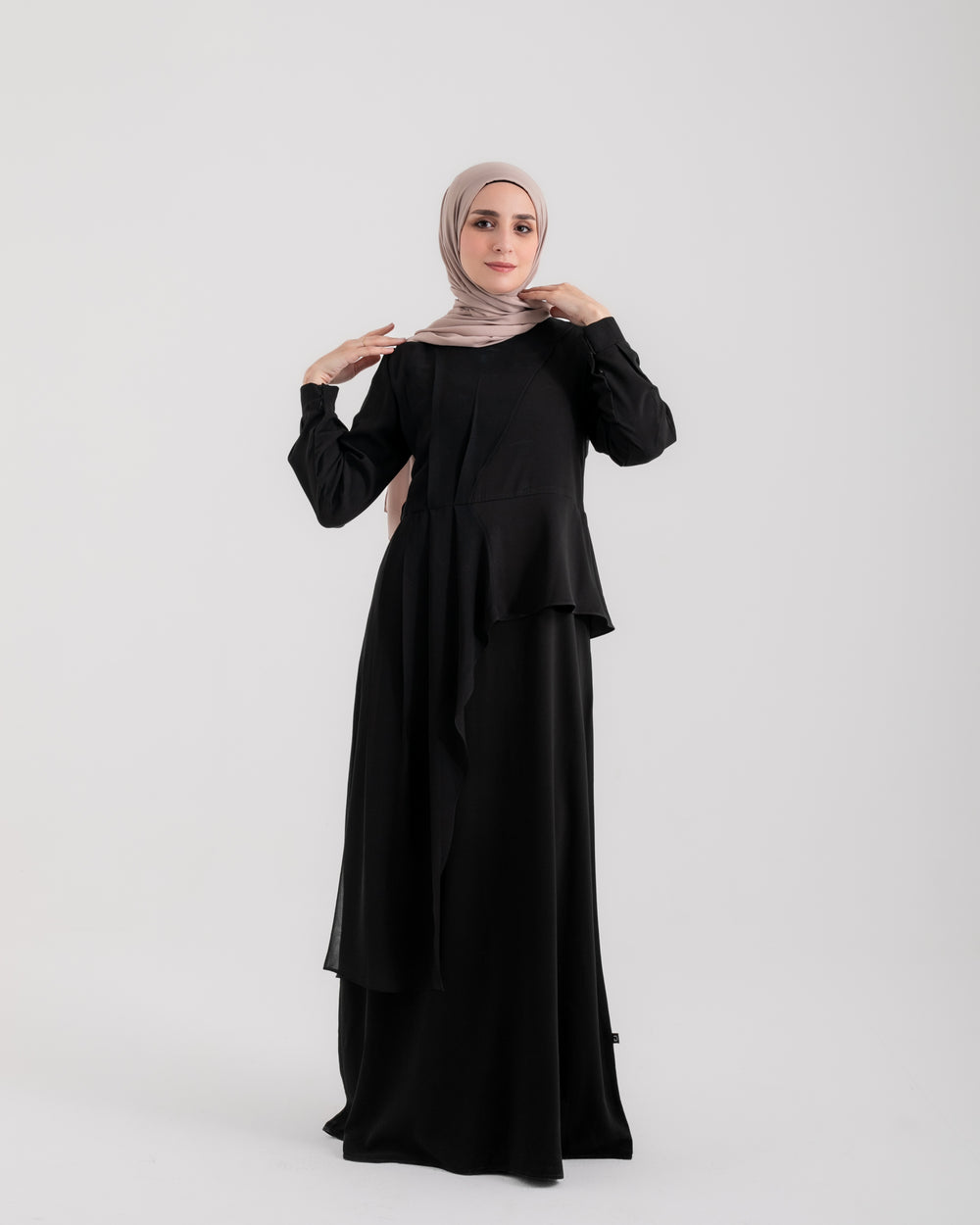 Peplum Side Chiffon Drape Abaya Black C200