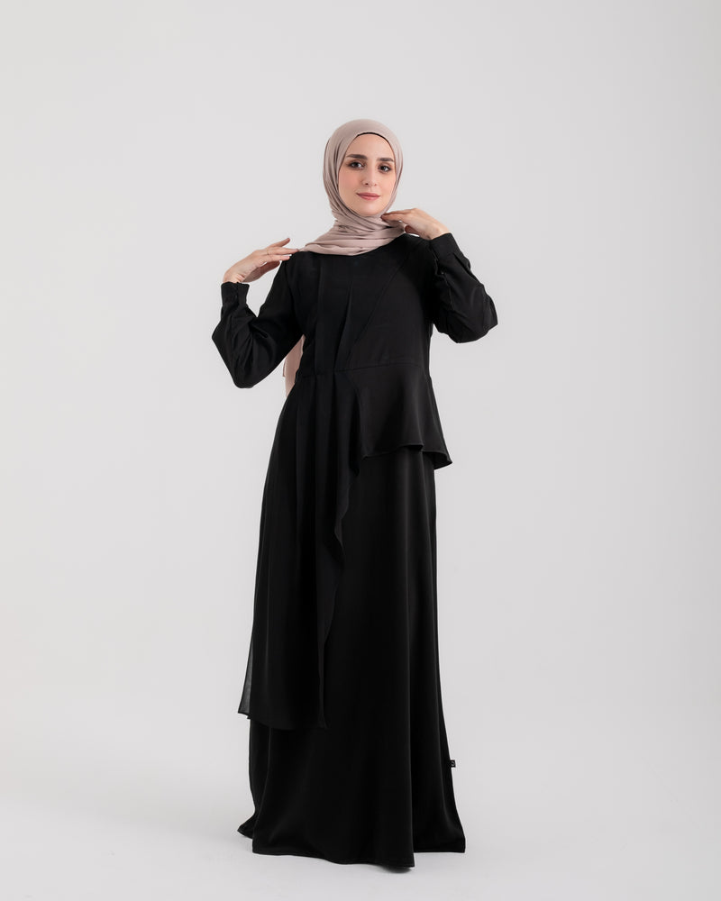 Peplum Side Chiffon Drape Abaya Black C200
