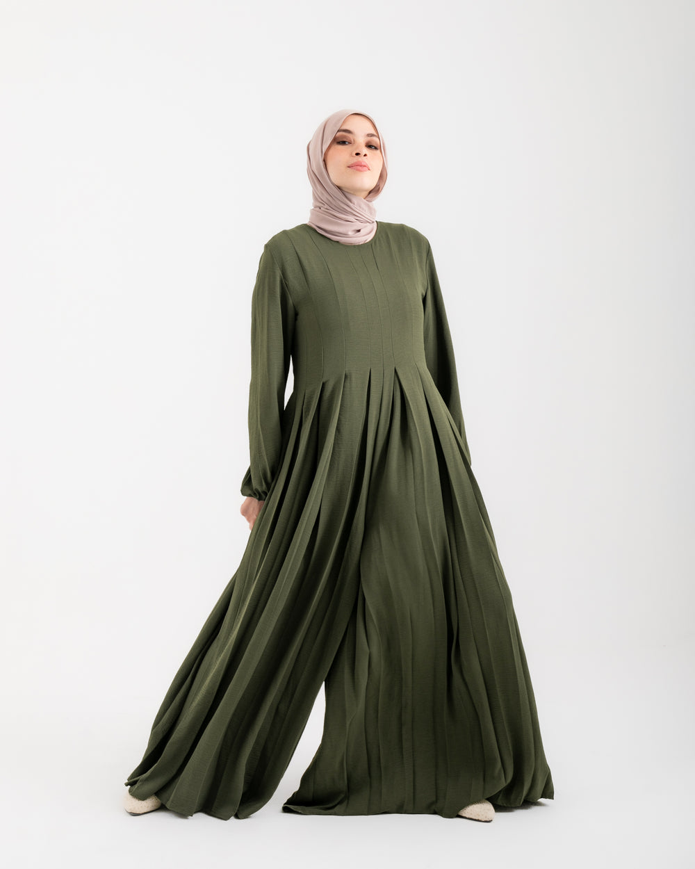 Pleated Jumpsuit Olive C150