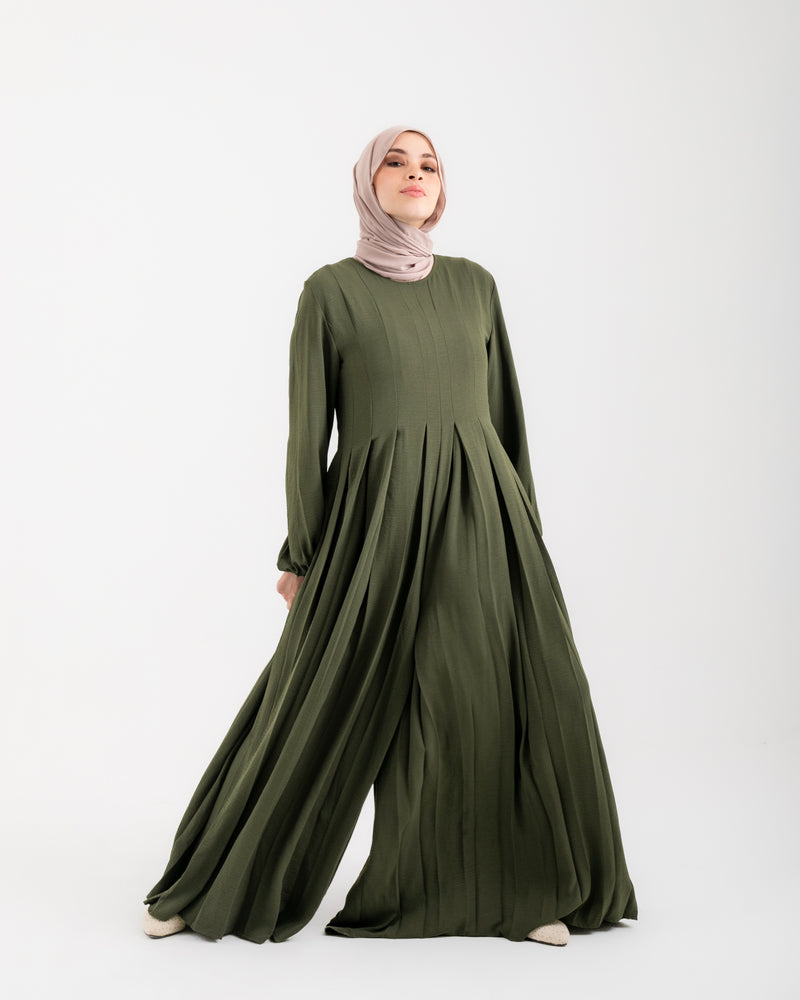 Pleated Jumpsuit Olive C150