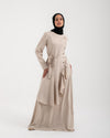 Linen Buttoned Ruffle Dress Light Beige C198