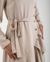 Linen Buttoned Ruffle Dress Light Beige C198