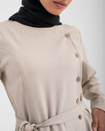 Linen Buttoned Ruffle Dress Light Beige C198