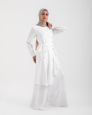 Linen Buttoned Ruffle Dress Offwhite C198