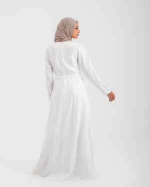 Linen Buttoned Ruffle Dress Offwhite C198