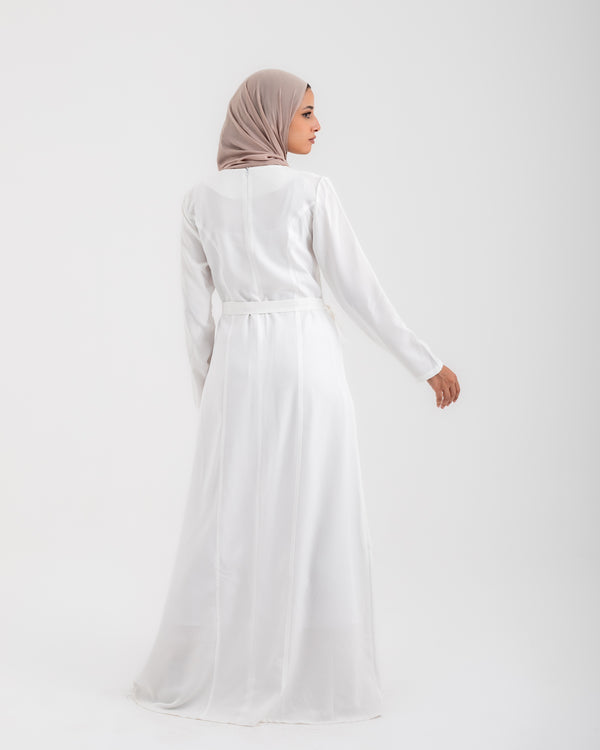 Linen Buttoned Ruffle Dress Offwhite C198