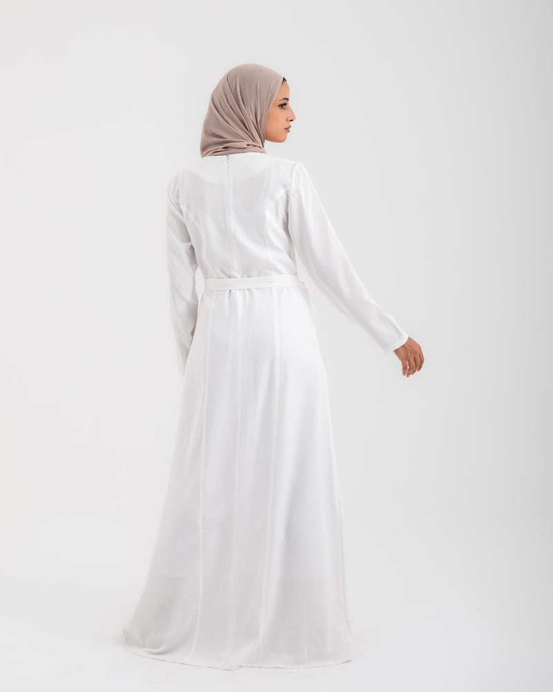 Linen Buttoned Ruffle Dress Offwhite C198