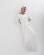 Linen Buttoned Ruffle Dress Offwhite C198