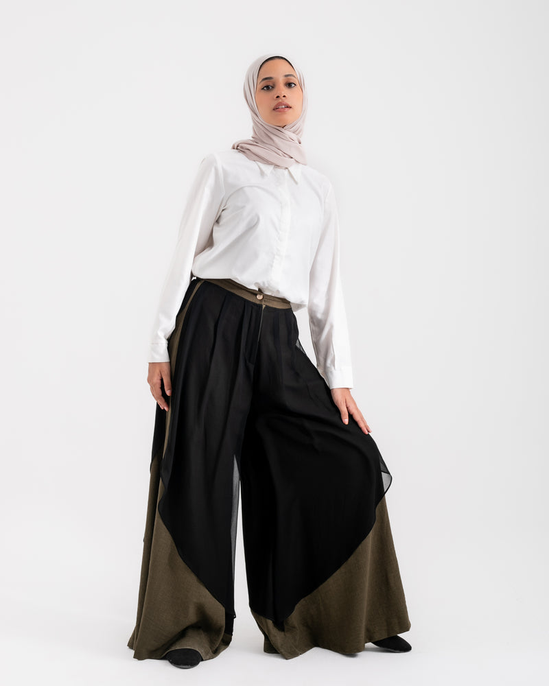 Linen Chiffon Wide Leg Pants Olive C199