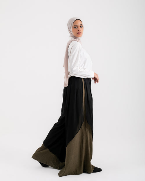 Linen Chiffon Wide Leg Pants Olive C199