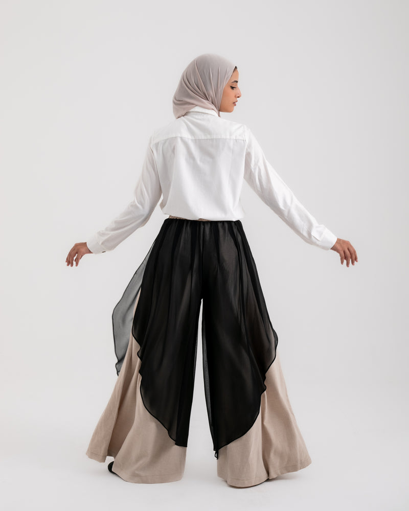 Linen Chiffon Wide Leg Pants Light Beige C199