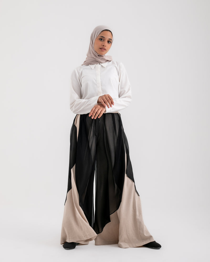 Linen Chiffon Wide Leg Pants Light Beige C199