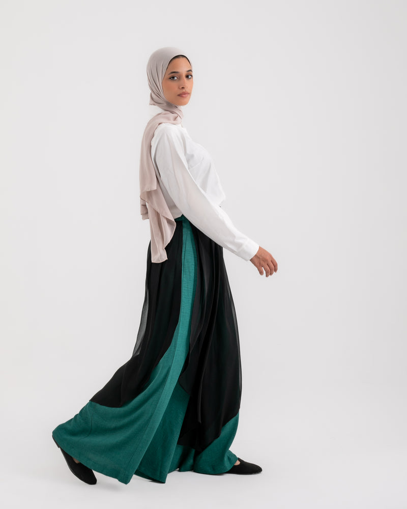 Linen Chiffon Wide Leg Pants Teal C199