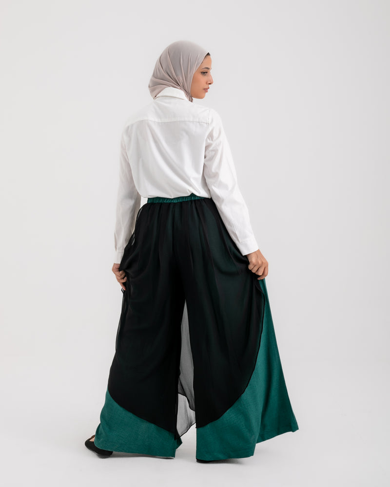 Linen Chiffon Wide Leg Pants Teal C199