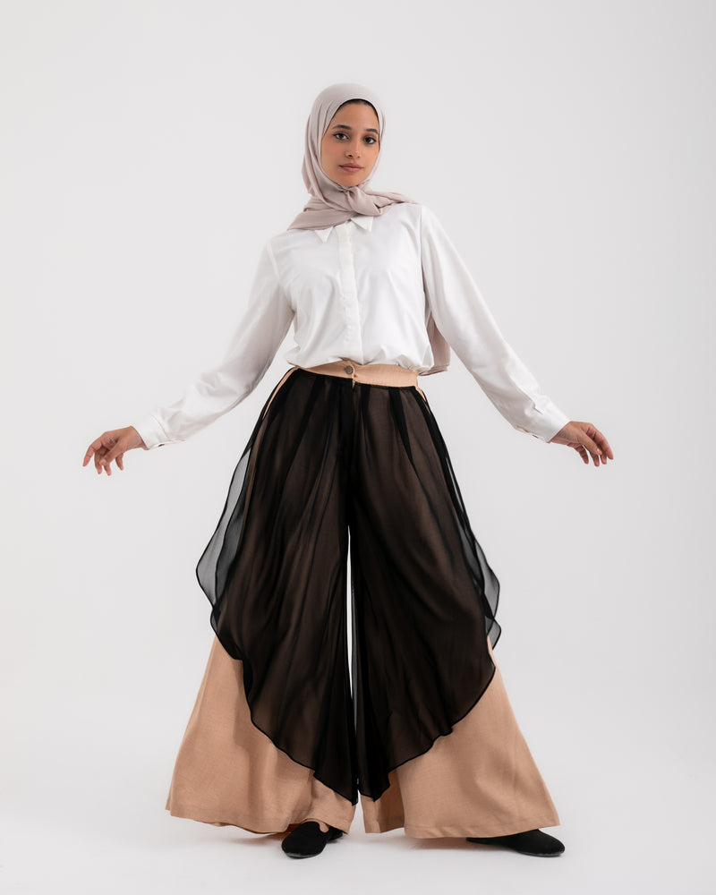 Linen Chiffon Wide Leg Pants Beige C199