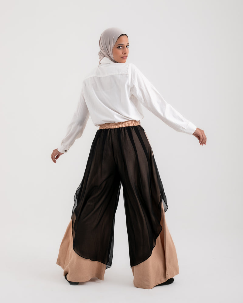 Linen Chiffon Wide Leg Pants Beige C199