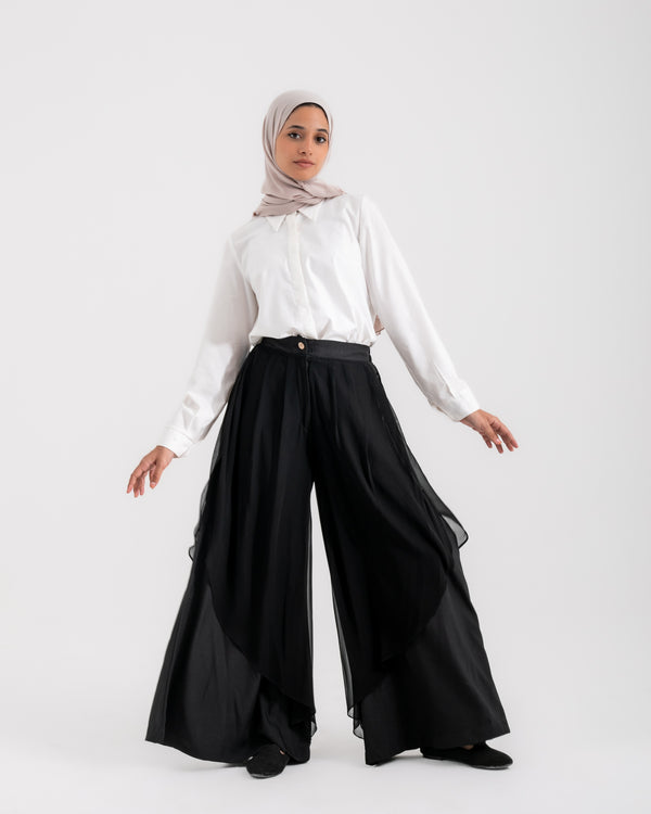Linen Chiffon Wide Leg Pants Black C199