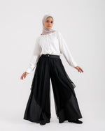 Linen Chiffon Wide Leg Pants Black C199