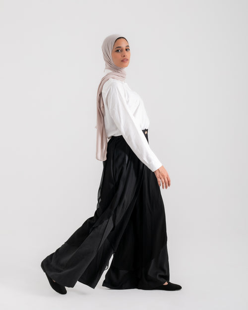 Linen Chiffon Wide Leg Pants Black C199