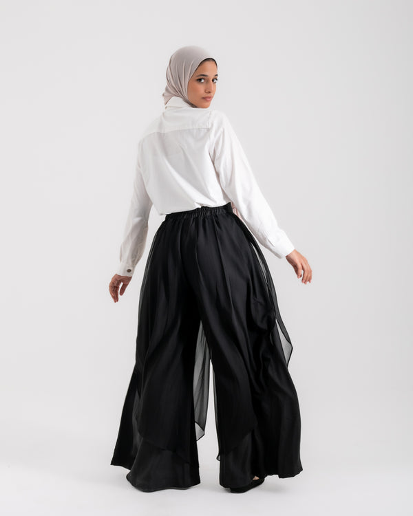 Linen Chiffon Wide Leg Pants Black C199