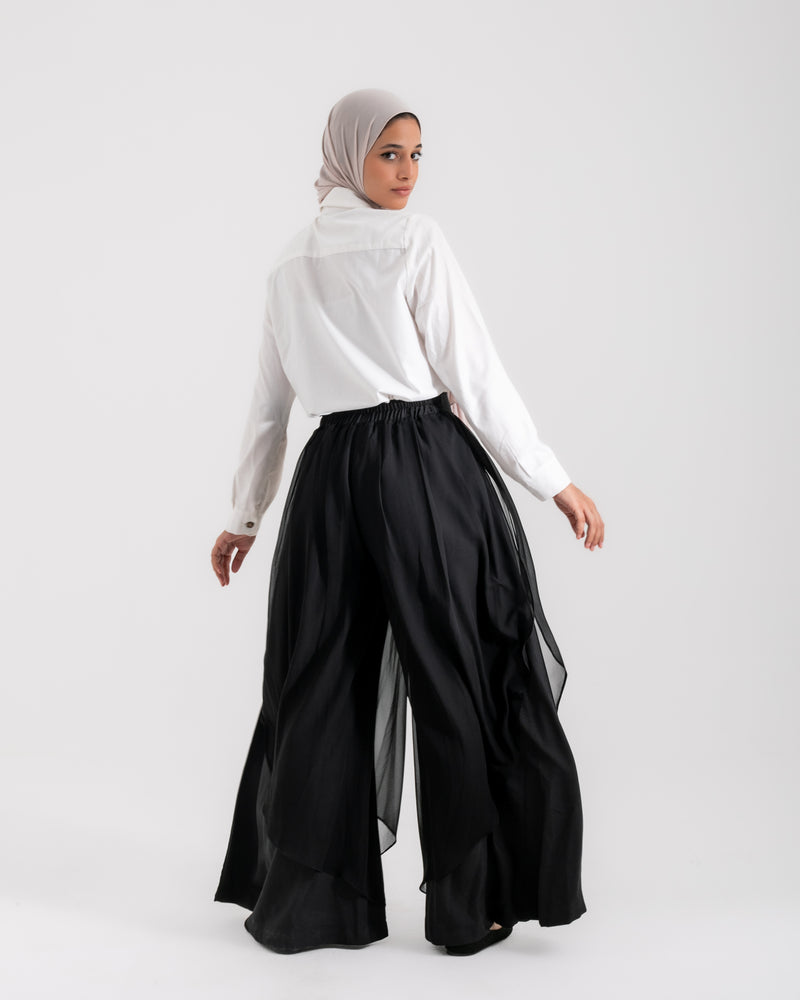 Linen Chiffon Wide Leg Pants Black C199