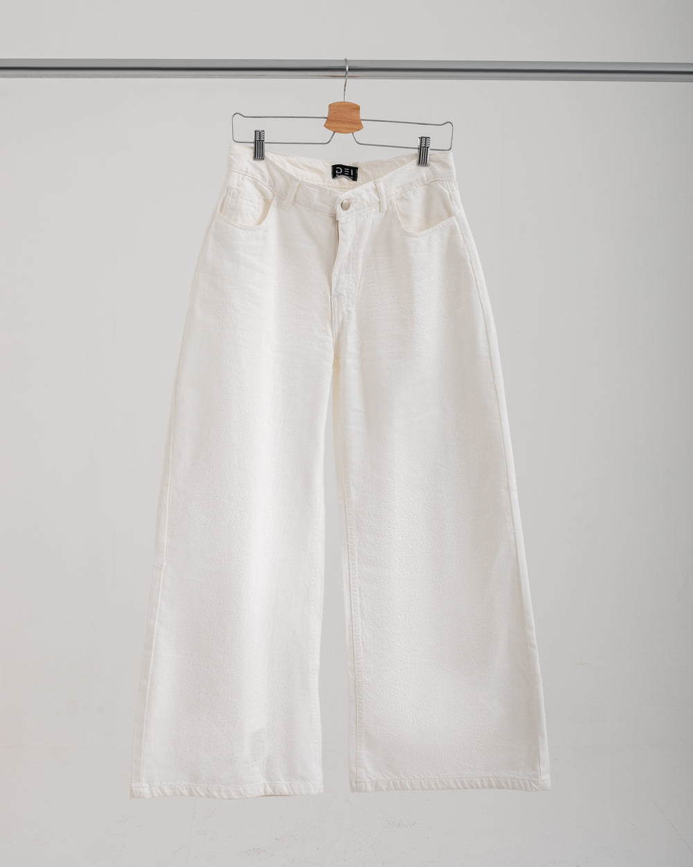 High Waisted Wide Leg Denim Pants White C190