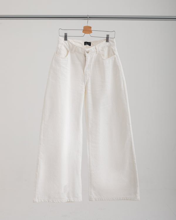 High Waisted Wide Leg Denim Pants White C190