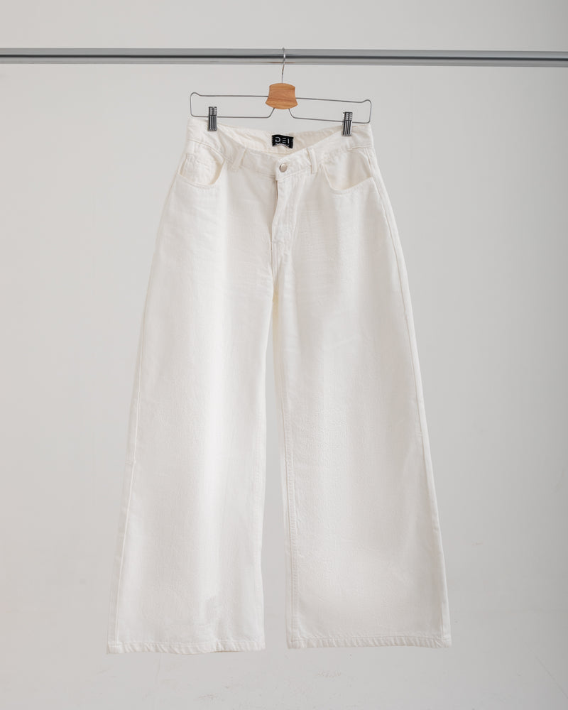 High Waisted Wide Leg Denim Pants White C190
