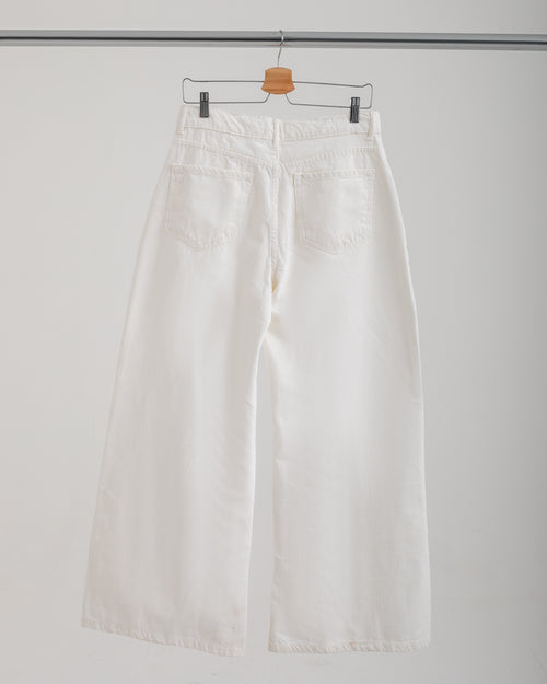 High Waisted Wide Leg Denim Pants White C190