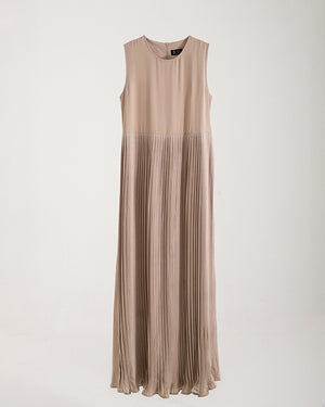 Sleeveless Pleated Dress Beige C202