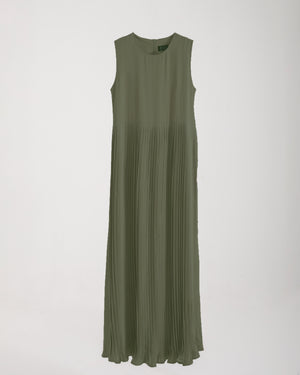 Sleeveless Pleated Dress Olive C202
