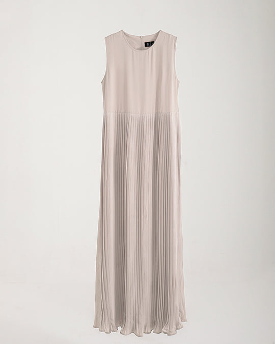 Sleeveless Pleated Dress Cream C202