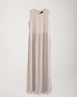 Sleeveless Pleated Dress Cream C202