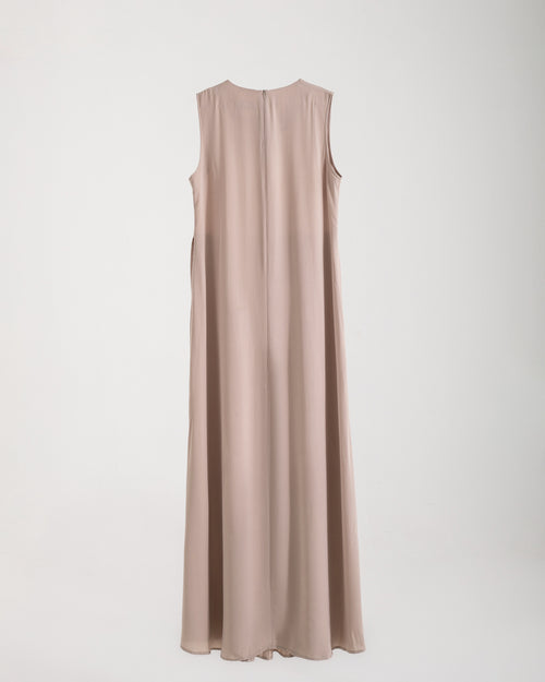 Sleeveless Pleated Dress Beige C202