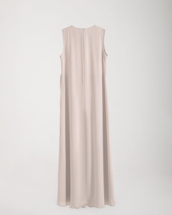 Sleeveless Pleated Dress Cream C202