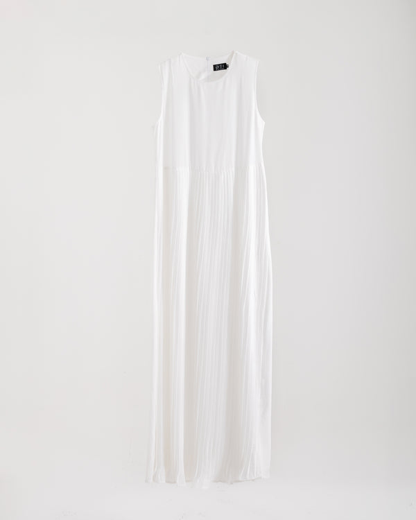 Sleeveless Pleated Dress Offwhite C202