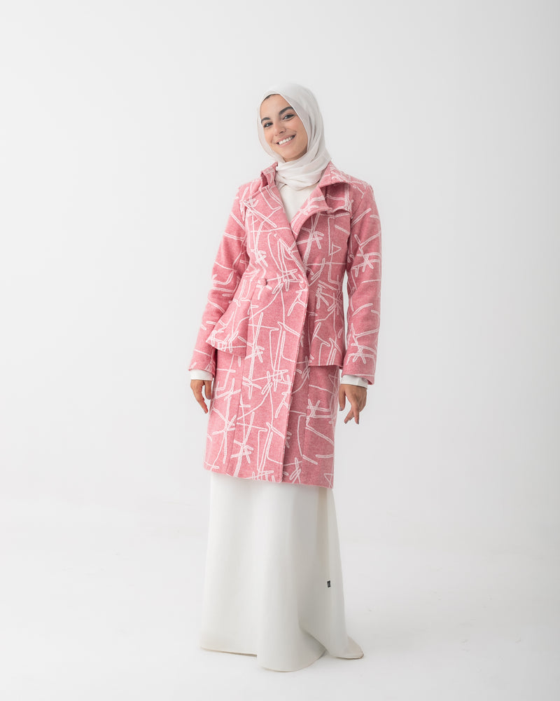 Double Breasted Peplum Coat Pink C125