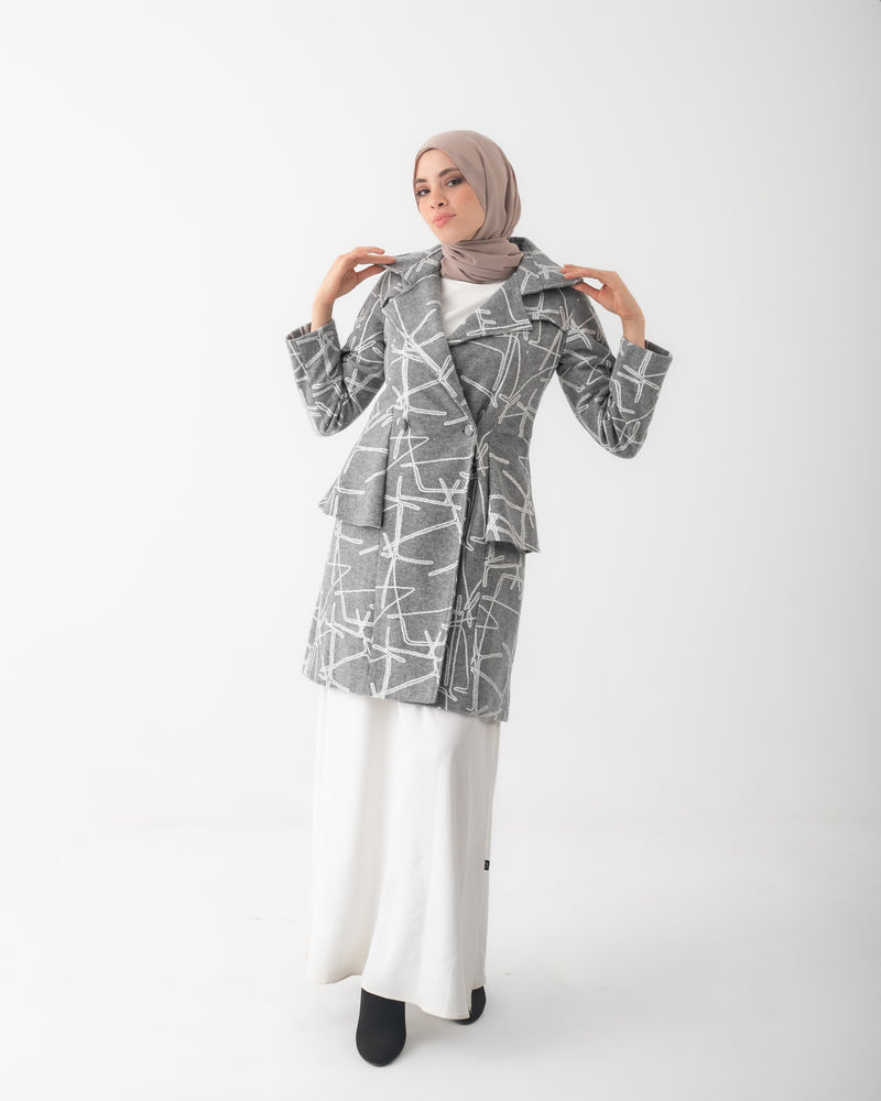 Double Breasted Peplum Coat Grey C125