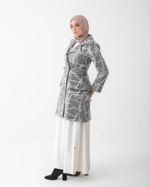 Double Breasted Peplum Coat Grey C125