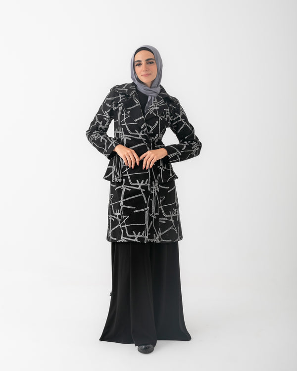 Double Breasted Peplum Coat Black C125