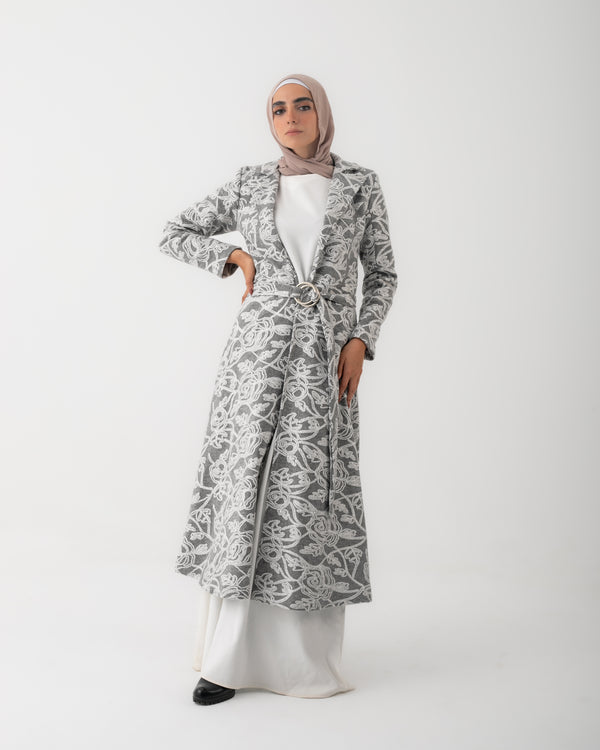 Embroidered Long Coat Grey C167