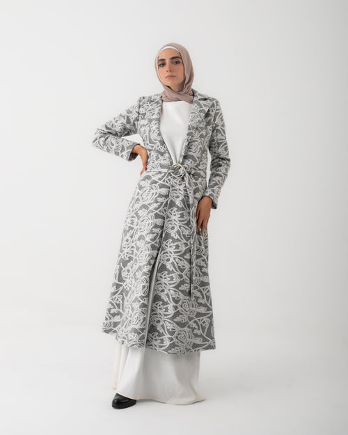 Embroidered Long Coat Grey C167